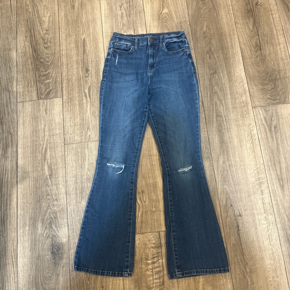 a.n.a Blue Flare Wide Leg Jeans with Distressed Details